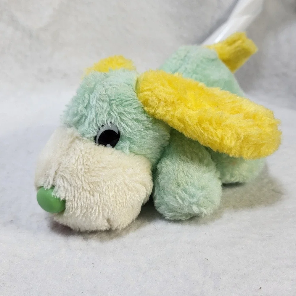 Vintage Commonwealth Toy Pastel Green Yellow Puppy Dog Plush Stuffed Animal 6